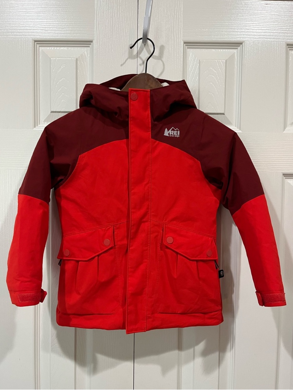 REI Girls Two-Tone Red and Burgundy Hooded Jacket XXS 4-5